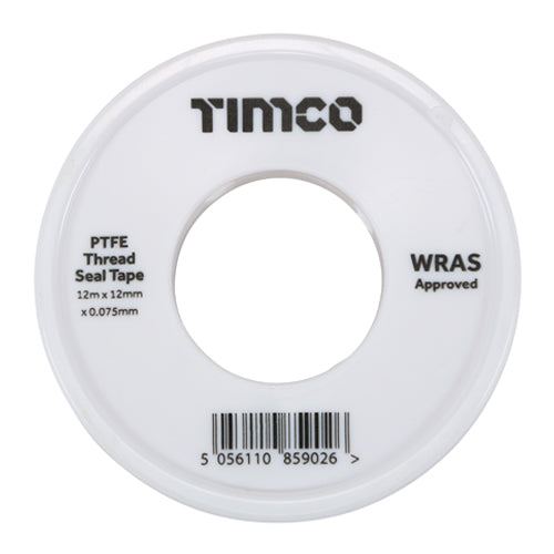 TIMCO PTFE Thread Seal Tape - 12m x 12mm - Pack Quantity 10