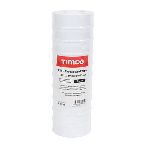 TIMCO PTFE Thread Seal Tape - 12m x 12mm - Pack Quantity 10