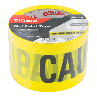 TIMCO Hazard warning caution yellow black wet paint tape 70mm x 100m